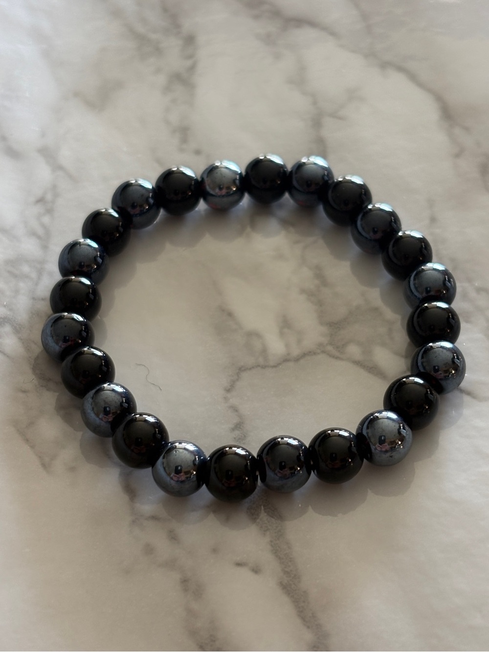 Black Hematite Beaded Stretch Bracelet Women Jewelry Black/Gray Beautiful Item